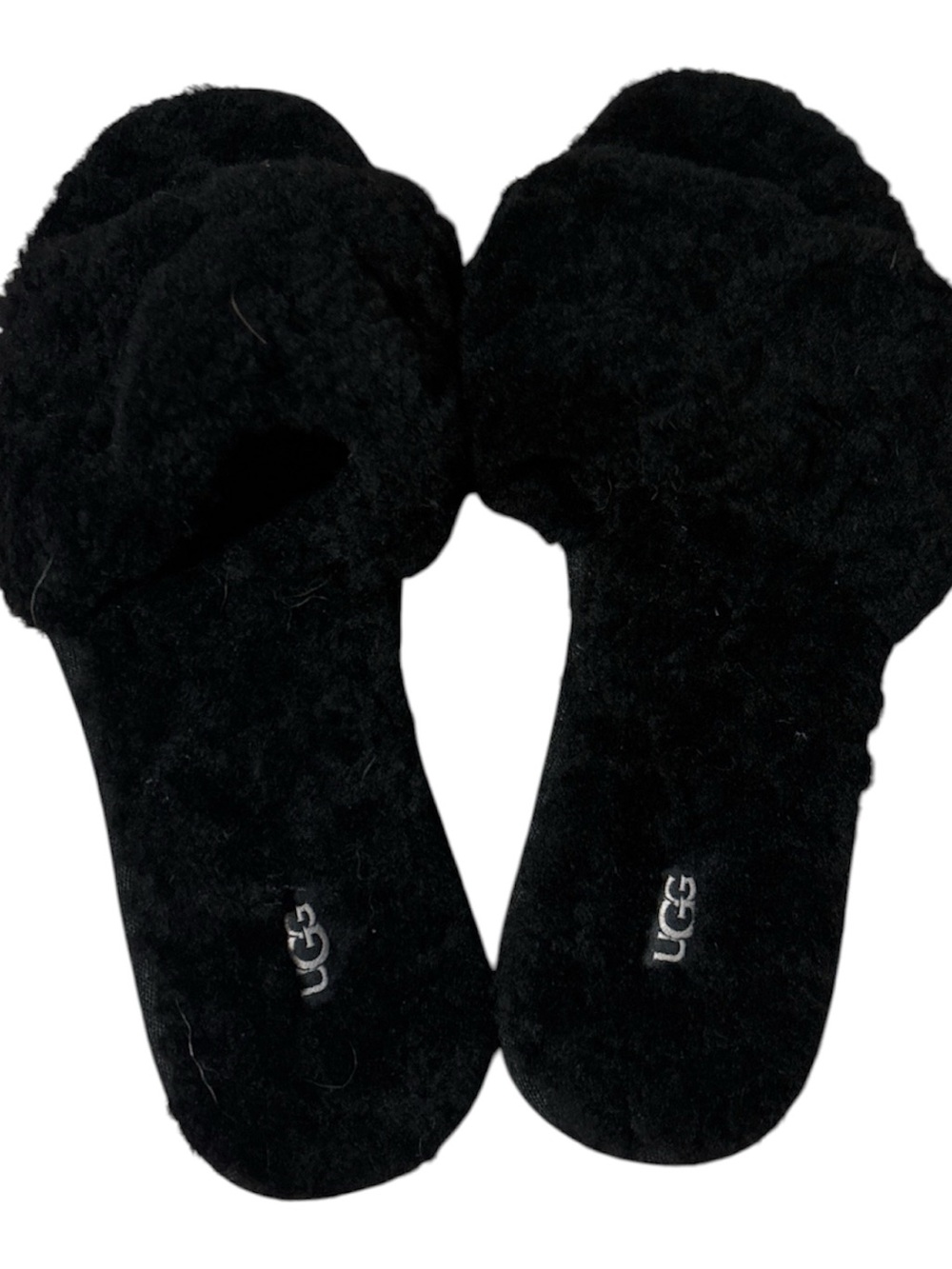 UGG Black Plush Knot Slide Slippers - Women's